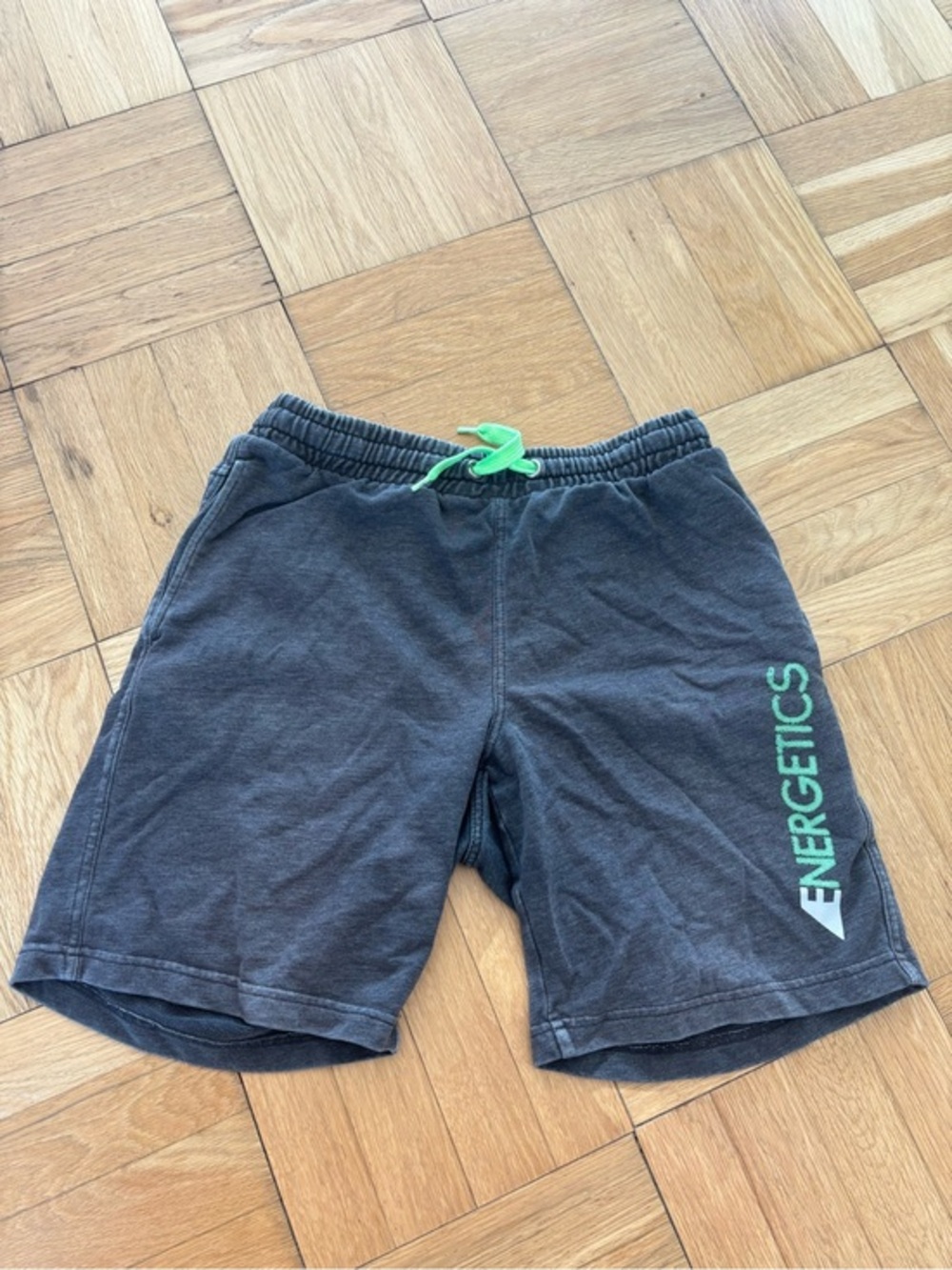 Men's Charcoal Athletic Shorts with Neon Green Accent -